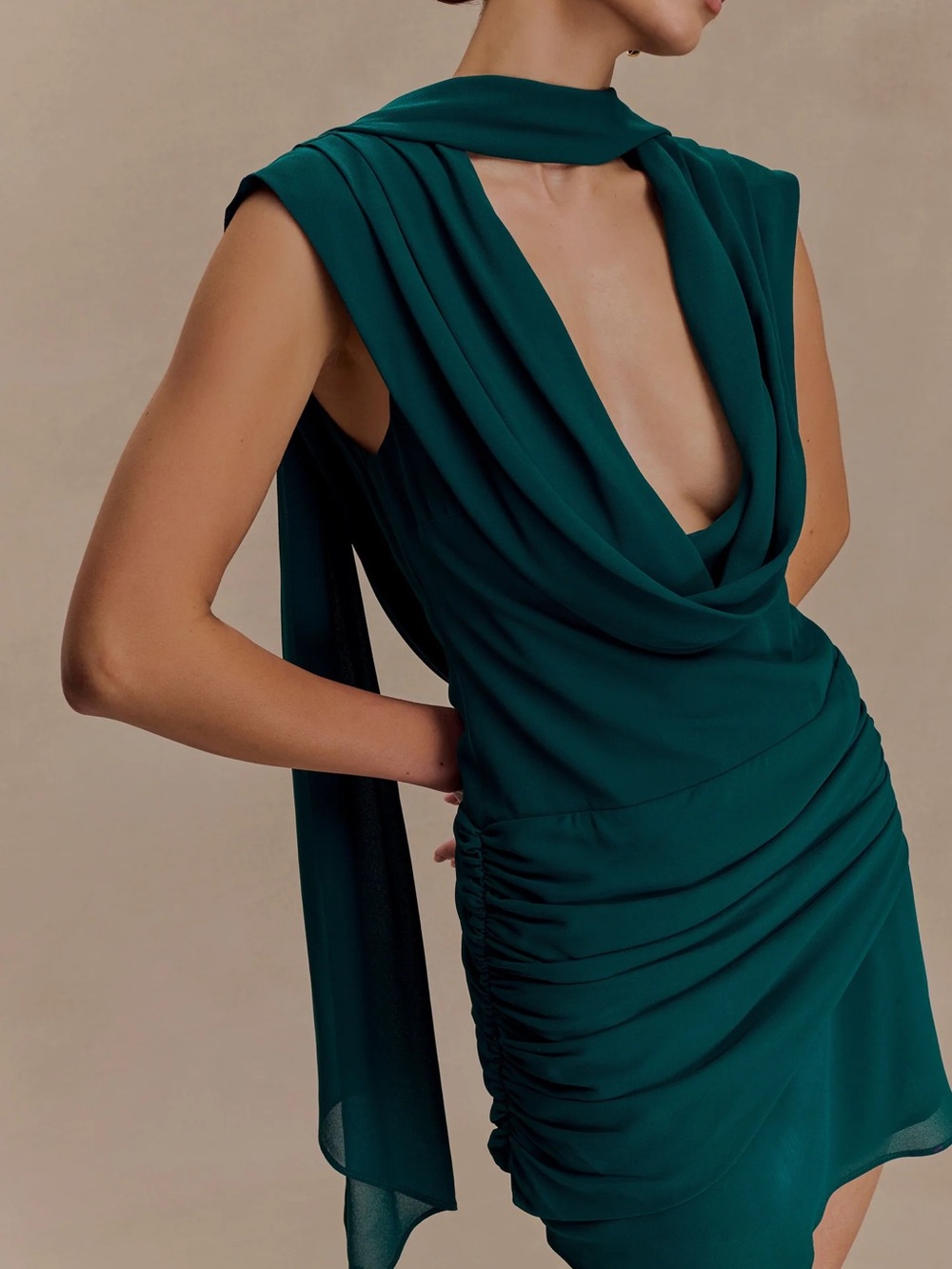 Meshki Teal Draped Mini Dress